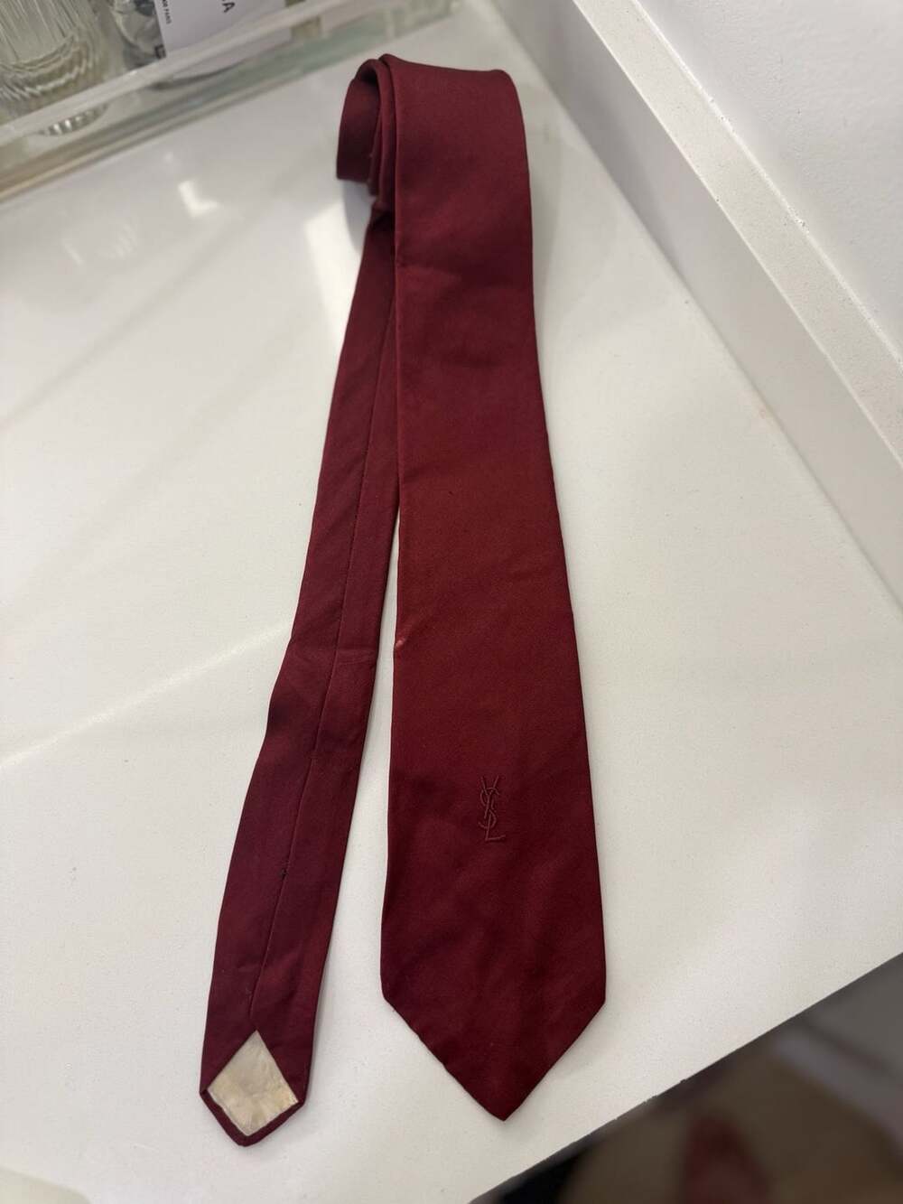 Vintage Yves Saint Laurent YSL Burgundy Red Silk Necktie
